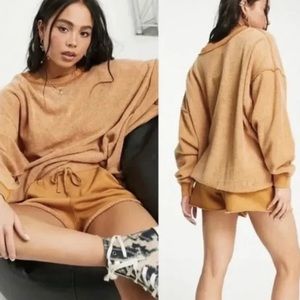 Free People Kelly Lounge Sweatshirt Short Set Cognac Size Medium NWOT